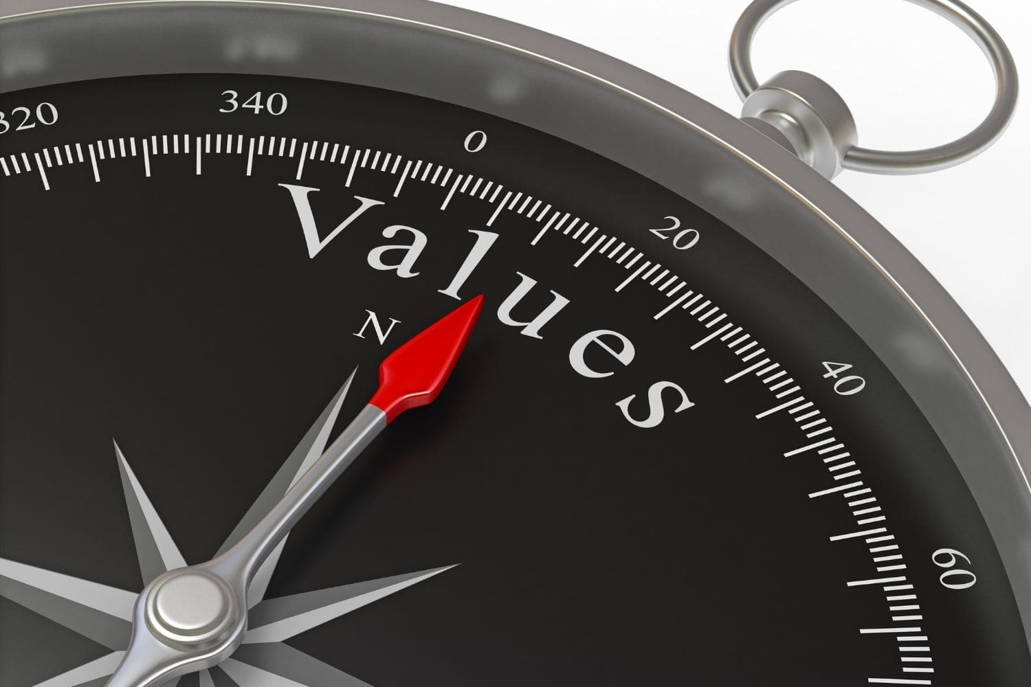 compass needle pointing north, but instead of north it says values